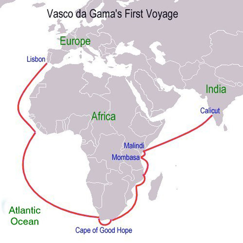what continent did vasco da gama sail around to reach india